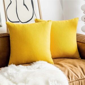 6 Piece Set Mustard Yellow Throw Pillow Covers Shiny Skin Zip Close 46x46cm